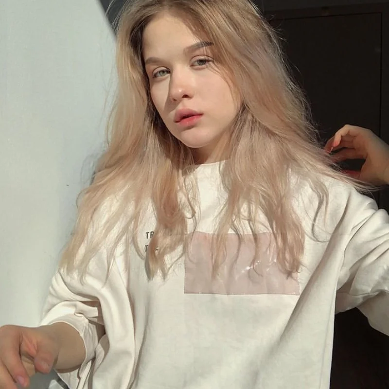 Retro American Light Tangerine Color Women's T-shirt Short Sleeve Loose Fit Summer Trendy Street Style round Neck Top