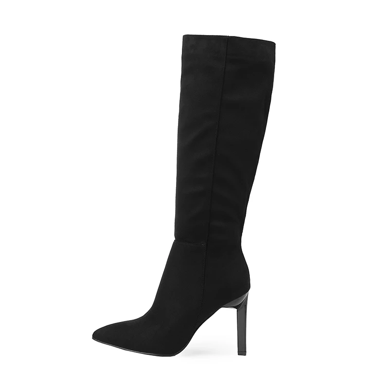 Women's boots New winter fashion pointed toe zipper mid-leg high heels High-leg Women's boots 34-42 thin heel height 10cm black