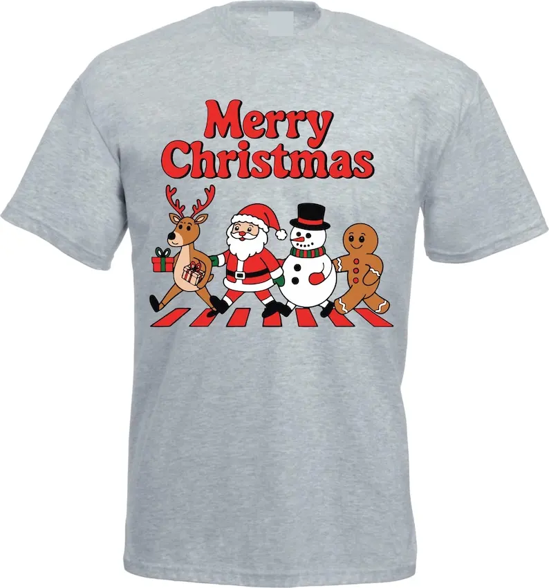 Santa Reindeer and Friends Festive Merry Christmas T-shirt Gift for Her Him Unisex Tee Top Graphic T Shirts Printed shirt Tops