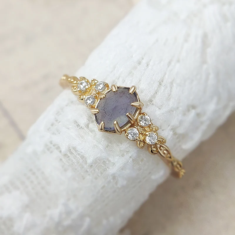 LAMOON Natural Gemstone Ring For Women Labradorite Cordierite 925 Sterling Silver Blue Stone Ring Gold Plated Fine Jewelry Bijou