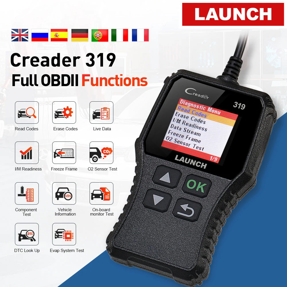 

Сканер LAUNCH CR319 OBD2, считыватель автомобильных кодов, автомобильный диагностический инструмент, диагностика автоматического сканирования, проверка двигателя Creader 319