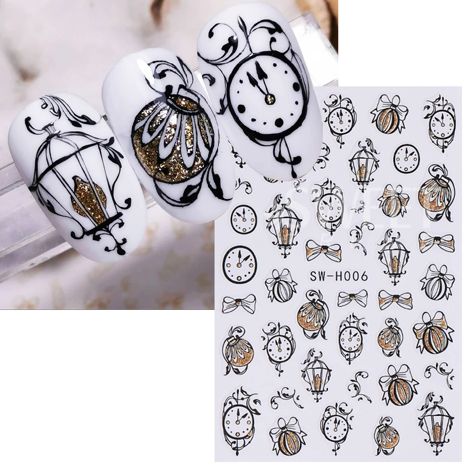 2/3 قطعة بريق عيد الميلاد مسمار ملصقات الذهب الألعاب النارية الشمبانيا 2026 ساعة تصميم القوس السنة الجديدة مسمار الشارات مانيكير ديكور المنزلق #4