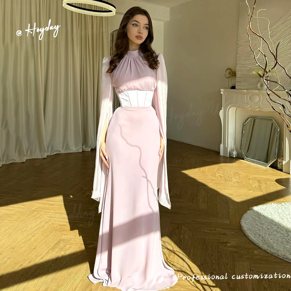 Heyday Chiffon Close-fitting O-Neck Luxury Party Dresses Beads Floor-Length Pink elegant Saudi evening gala dress for women 2024