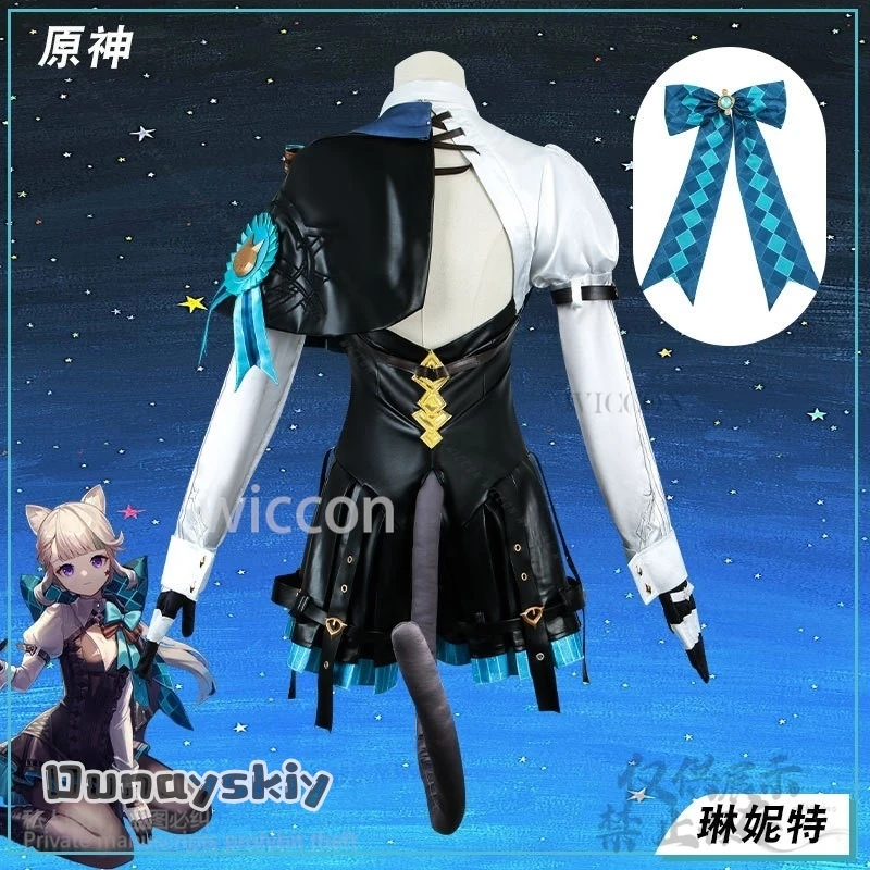 Gioco Anime Genshin Impact Cosplay Lynette Mago Costume Furry Earwear Coda Abito Lolita Per Ragazze Donna Halloween Personalizzato