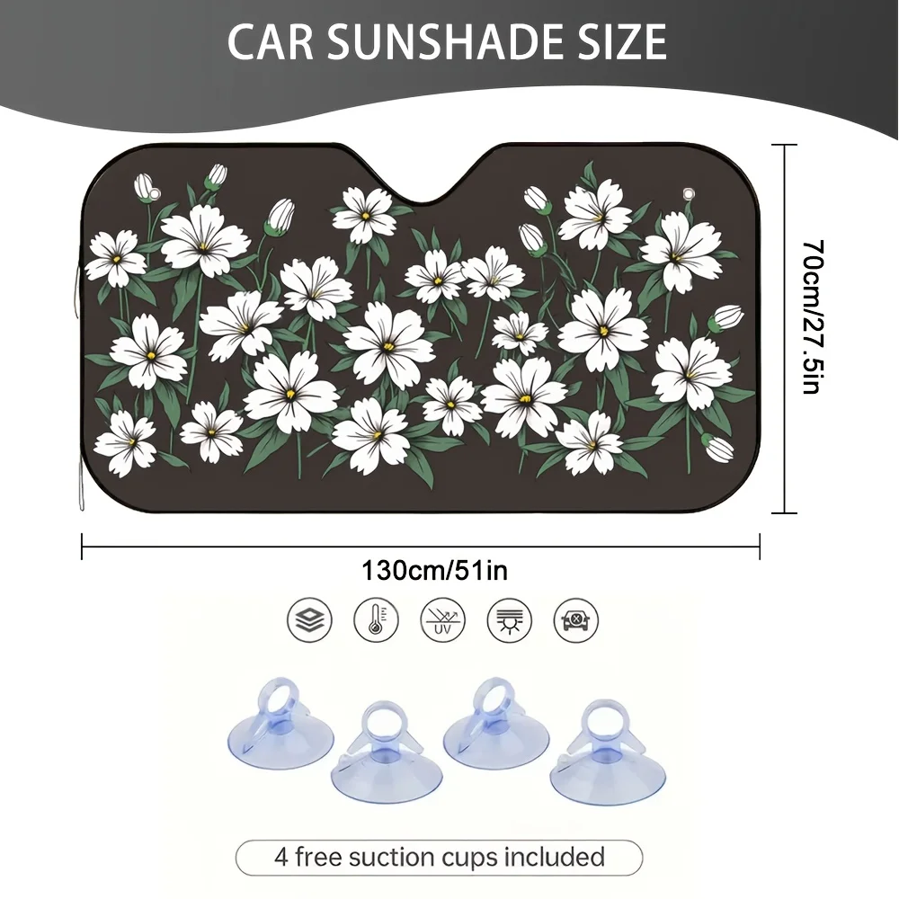 1pc 2D Flat Pring Portable Windshield Sunshade For Car Floral Hibiscus 100% Polyester A Birthday Present Perfect For Protect You