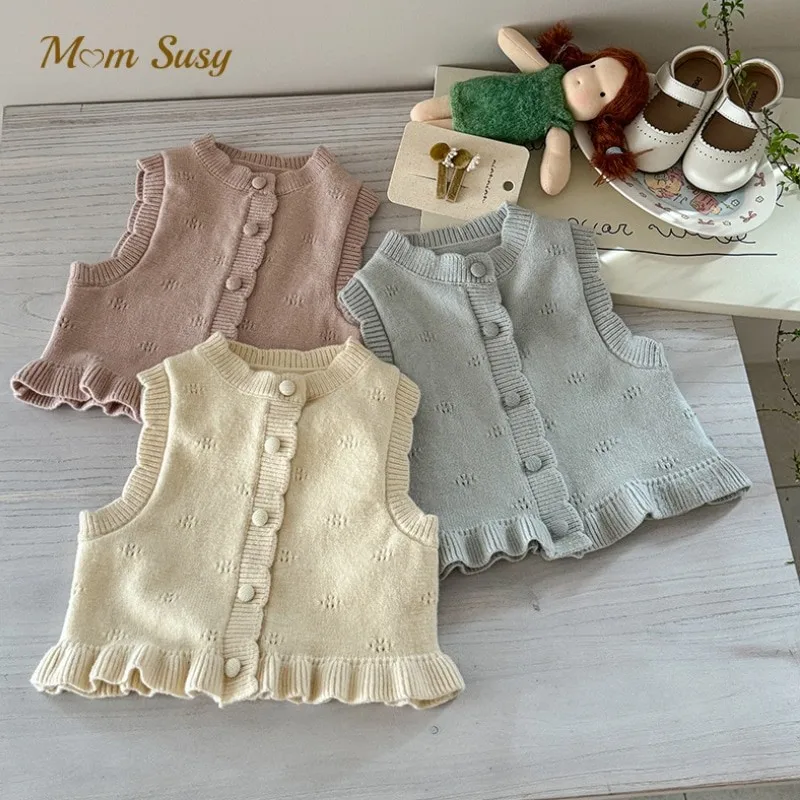 

Baby Girl Princess Knitted Vest Sleeveless Infant Toddler Child Waistcoat Knitwear Kid Sweater Sleeveless Baby Clothes 1-7Y