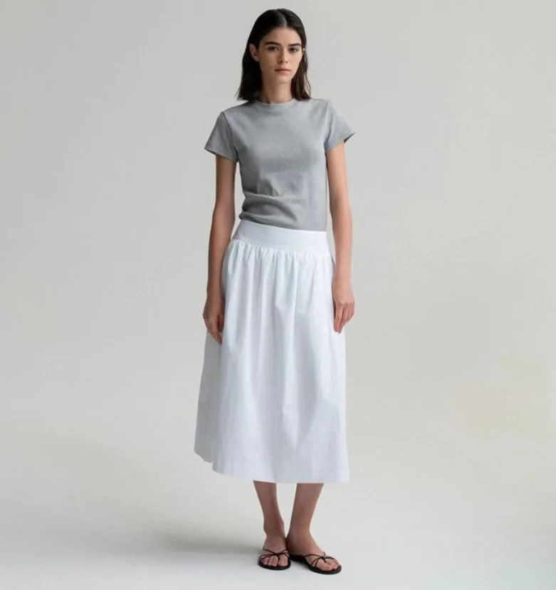 

Ele White A-Line Midi Skirt Wide Waist Commute Sle Versatile Long f-length Skirt for Young Women 25-29 Years Old