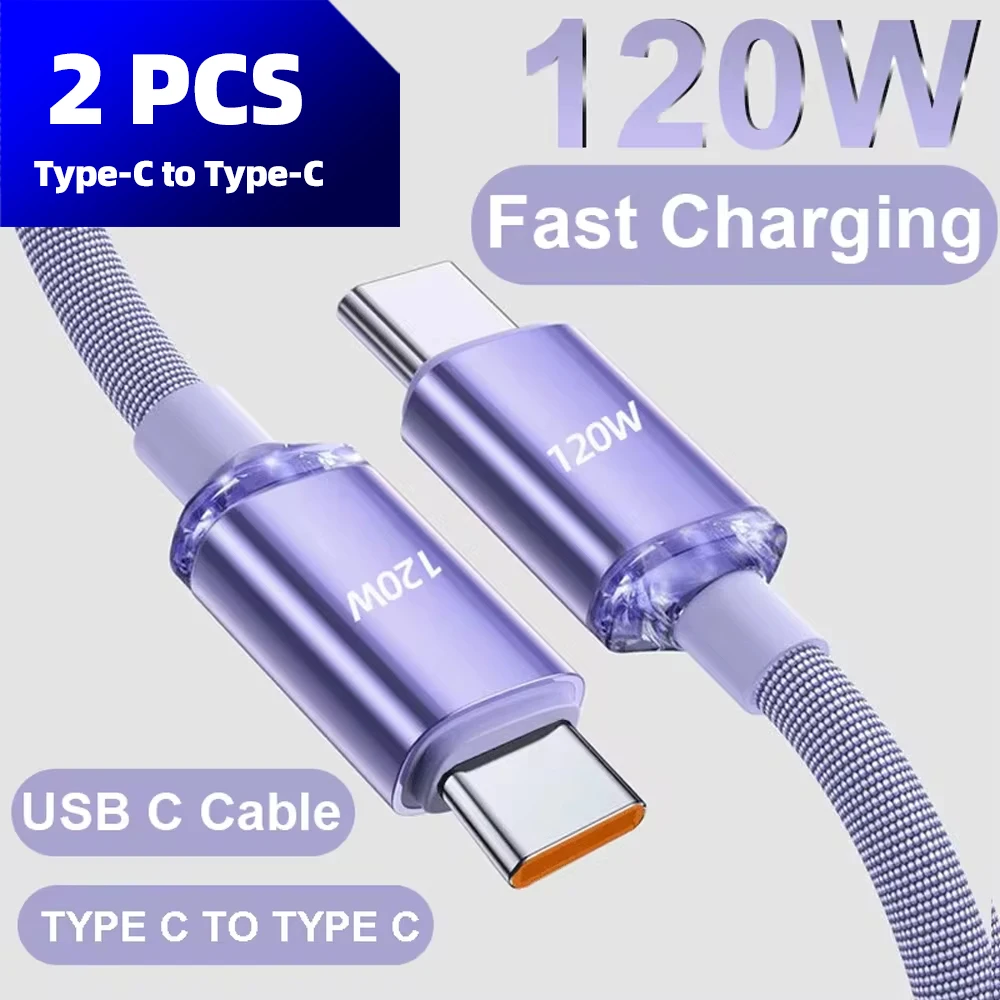 

2Pcs NEW 120W USBA To Type C To USBC Cable For iPhone 15 16 Pro series PD Fast Charging USB C Data Cord For Xiaomi OPPO Samsung