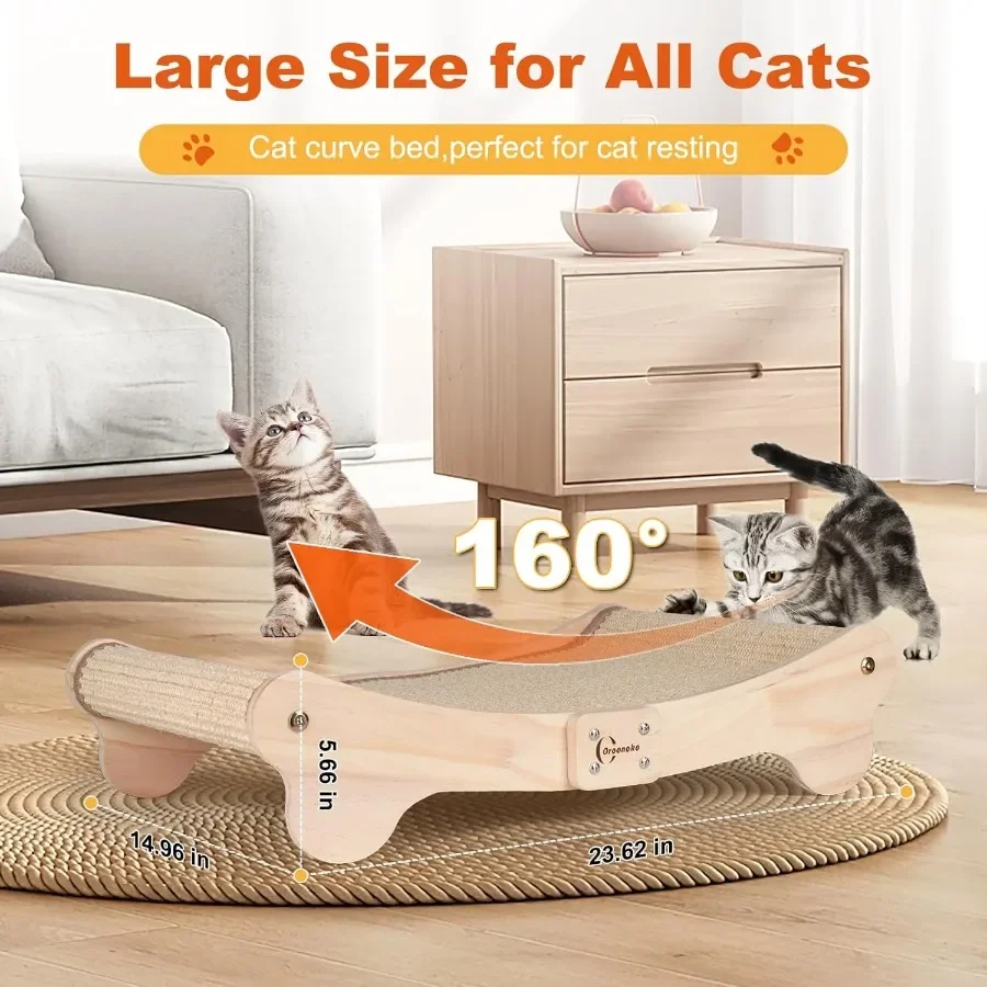 2in1 Cat Scratcher Bed for Indoor Use: Sisal Scratching Post and Comfortable Hammock with Easy Assembly NonTip Wooden Base Larg
