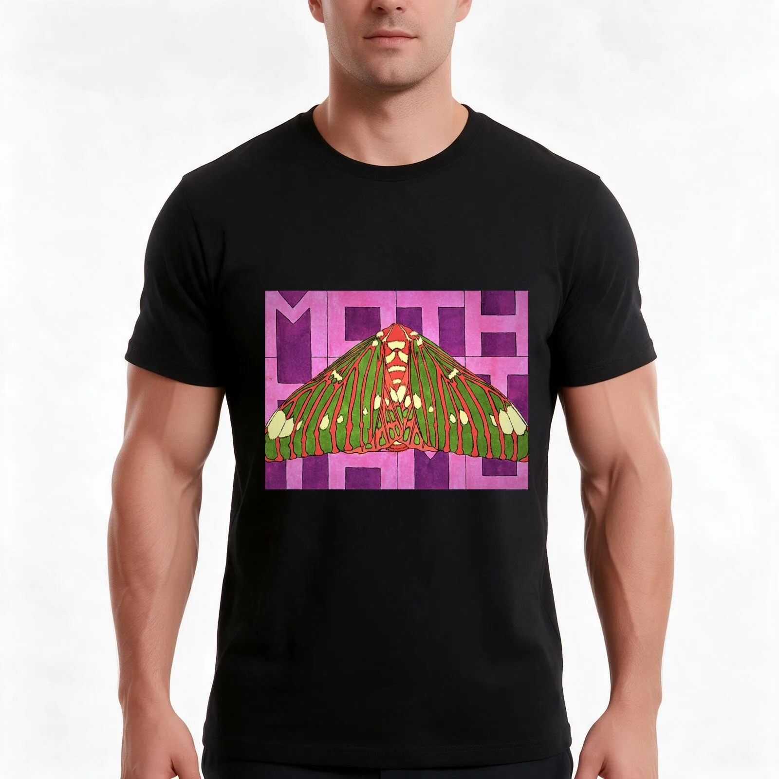 Royal Walnut Moth T-Shirt, Summer Casual Cotton Tee, Oversized Streetwear Tops, Vintage Graphic Print, Loose Fit Short Sleeve