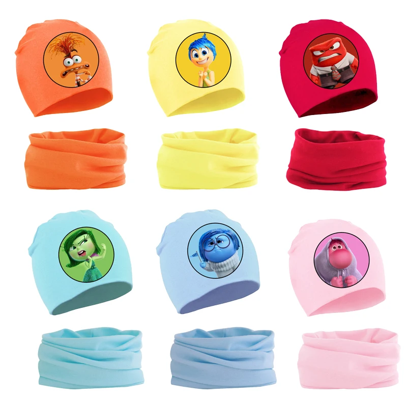 Inside Out 2 Joy Sadness Disney Baby Hat Scarf Set Cartoon Anime Printed Caps Cute Boys Girls Warm Pullover Cap Children Gifts