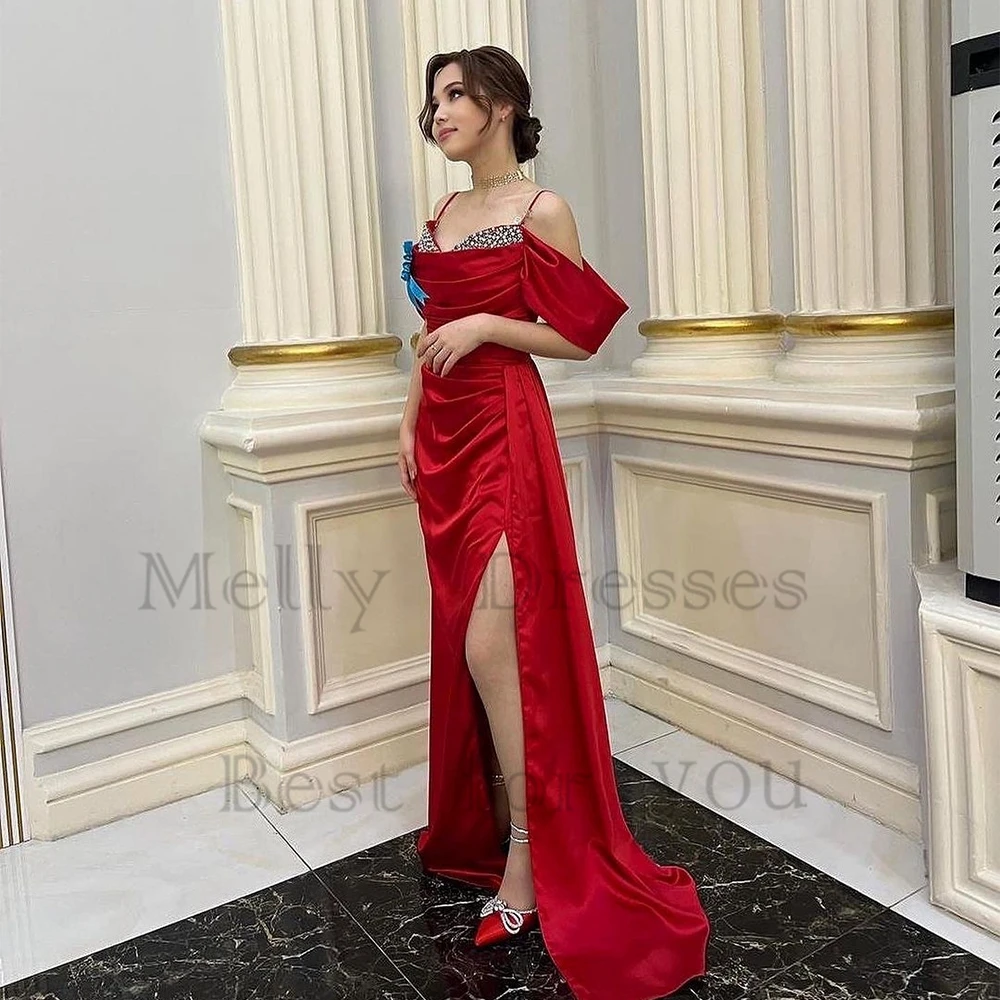 

Modern Strapless Muslin Evening Dresses for Women 2024 Side Slit Prom Gowns with Crystal Summer New Satin Robe De Soirée