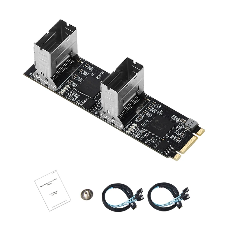 جديد M.2 إلى بطاقة SATA PCI Express 3.0 M2 إلى محول مضاعف SATA 8 منفذ SATA 3 6Gbps وحدات تحكم B + M مفتاح مع 2 كابل SAS صغير