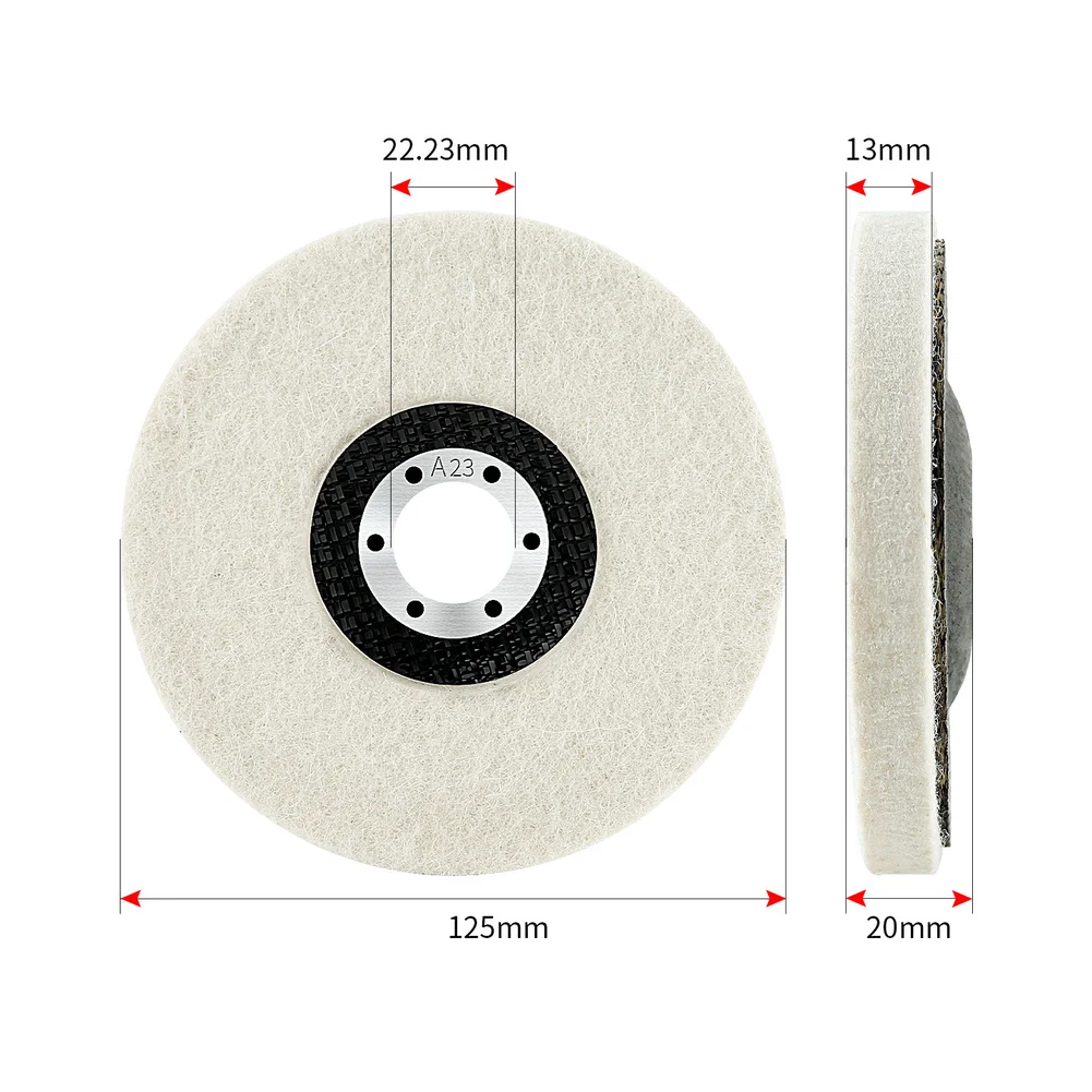 Wool Polishing Wheel 125mm for Angle Grinder with 22.23mm Center Hole Used on Stainless Steel Copper Aluminum Glass Marble