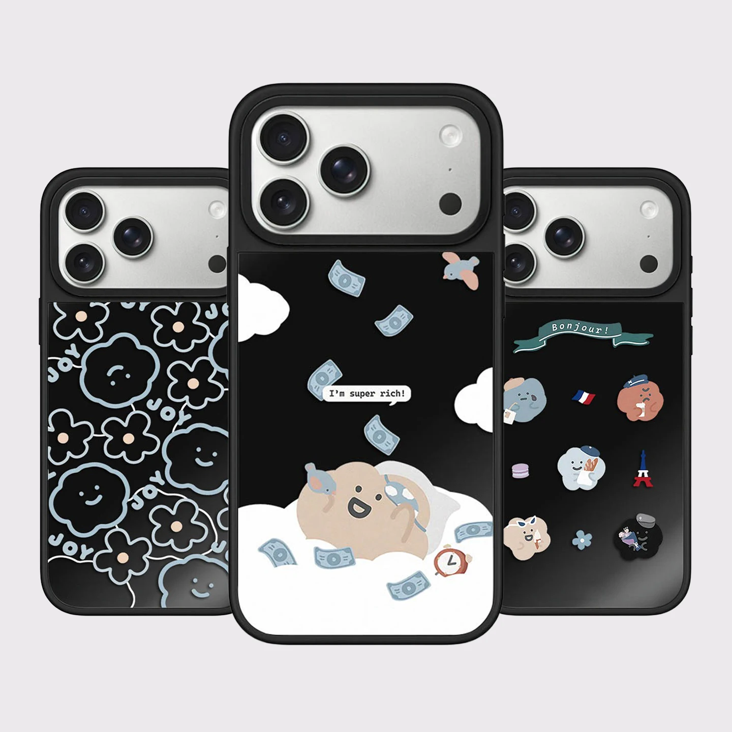 Cartoon Joy Cloud Black Mirror Surface Magnetic Phone Case Cover for IPhone 12 13 14 15 16 17 18 Pro Max Case