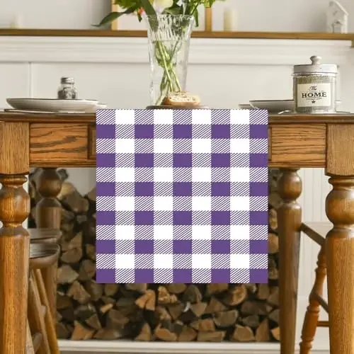 Table Runner Scarf Purple White Buffalo Plaid Checked Modern Kitchen Dining Table Farmhouse Party Decoration