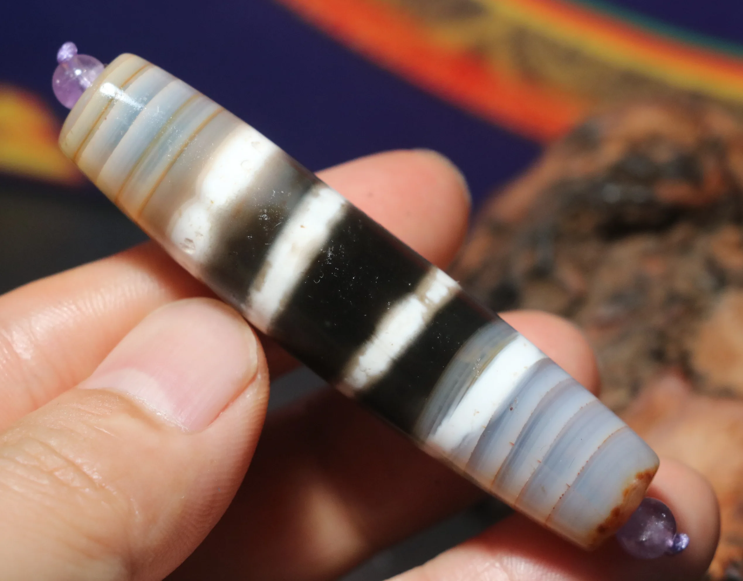 

A Treasure Energy Tibetan Old Agate Line Type Healer Medicine dZi Bead Amulet Pendant 1F20X Timestown UPD22