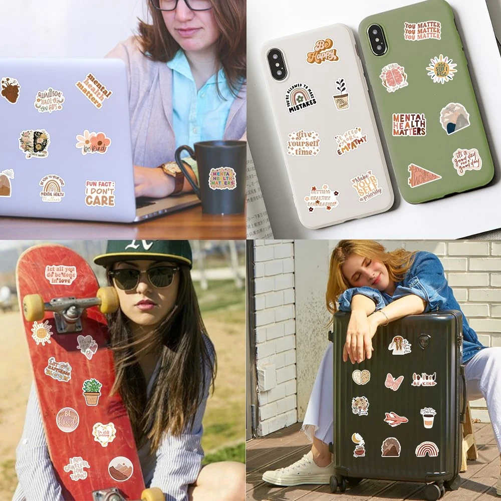 50 pçs boho vintage inspirador saúde mental adesivos diy para portátil telefone garrafa de água bagagem notebook geladeira adesivo decalque