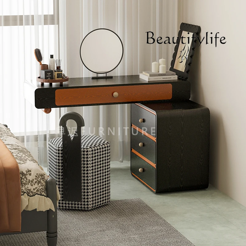 French retro style all solid wood dresser chest cabinet integrated high-end acrylic suspension makeup table