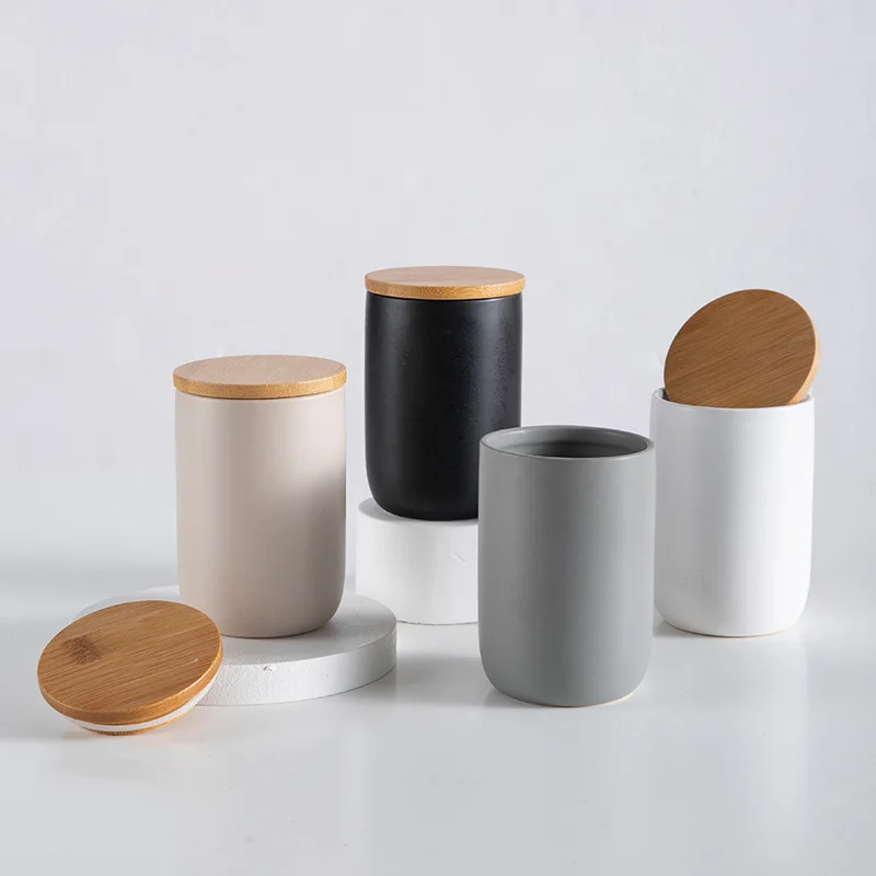 

Nordic Minimalist Ceramic Storage Jar with Wooden Lid Sealed Jar Kitchen Supplies Candy Coffee Tea Grains Sealed Jar
