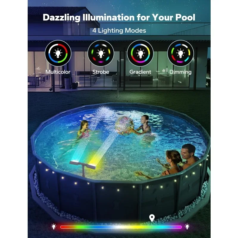 Luzes LED, luzes de fonte de piscina acima/interrupta com controle remoto, fonte de aspersão de piscina ajustável com cabeças de pulverização duplas