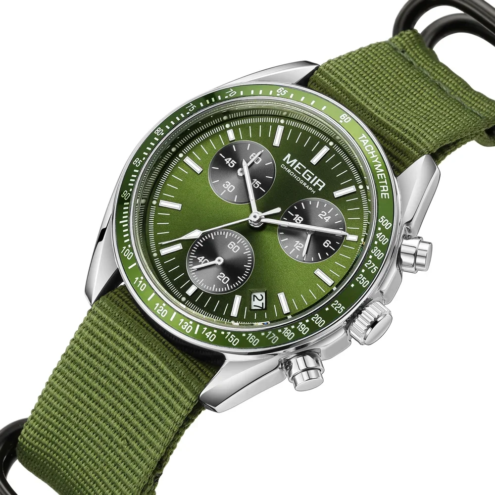 MEGIR New Luxury Men's Watches Canvas Weaving Strap Sport Automatic Chronograph Quartz Waterproof Wristwatch for Male 2247