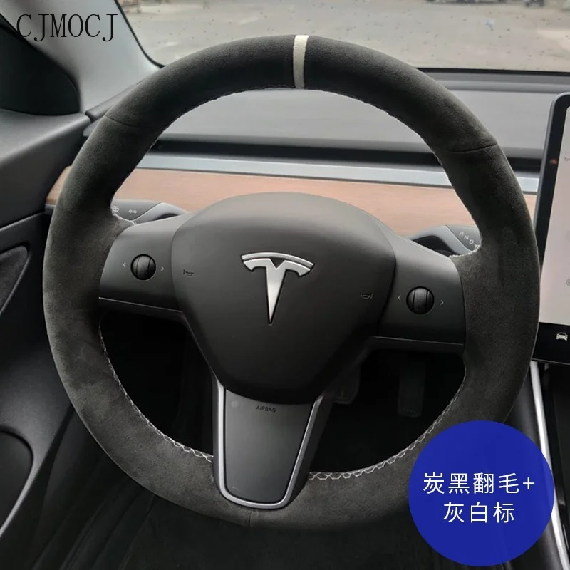 Hand-stitched Car Steering Wheel Cover Suede Grip Cover Suitable for Tesla Model 3 Model Y Model S Model X Accessories