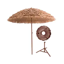 63inch Simulated Thatched Garden Umbrella with Tripod Base Patio Umbrella