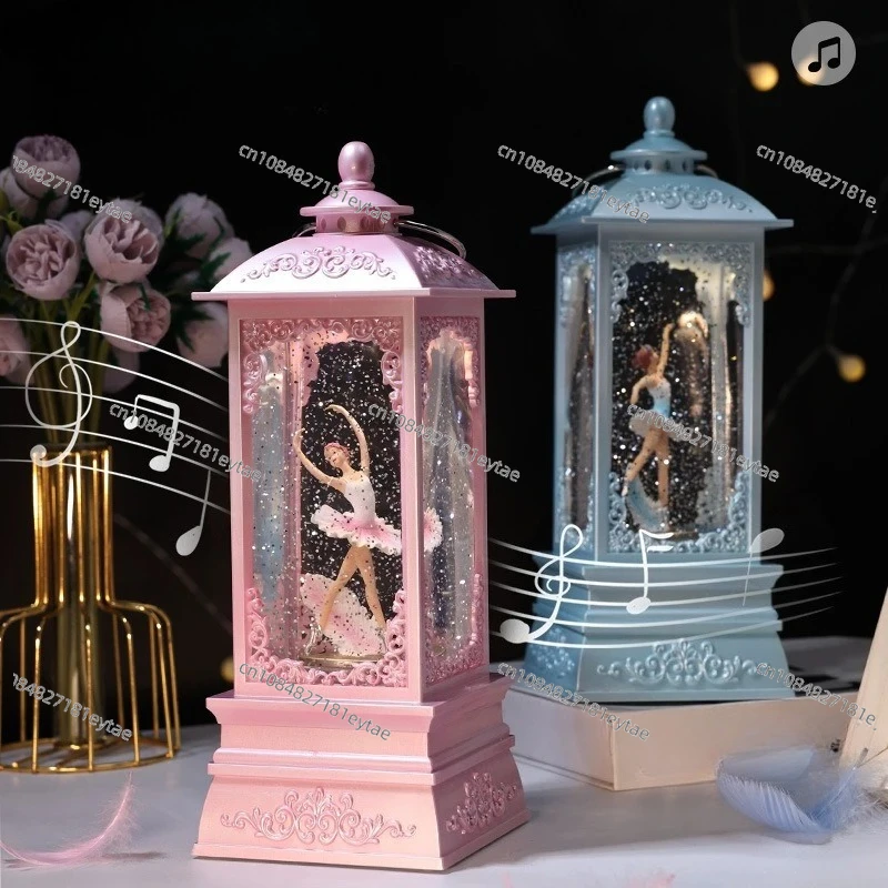 360 ° Rotating Feather Ballet Music Box Children's Birthday Gift Ballet Girl Beautiful Lights Kawaii Vintage Resin Music Box