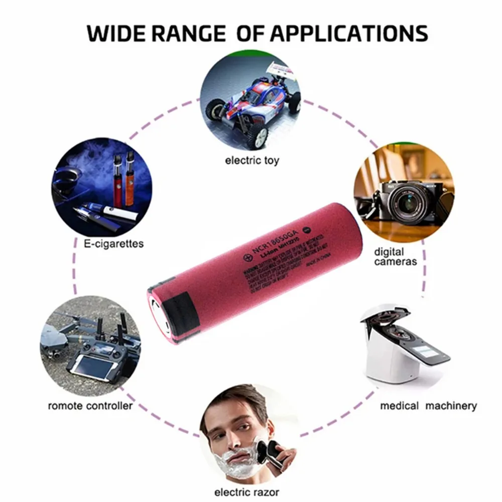 NCR 18650 GA High Discharge 3.7V 3500mAh 18650 Rechargeable Battery Flashlight Flat-top Lithium Battery+DIY Battery Rechargable