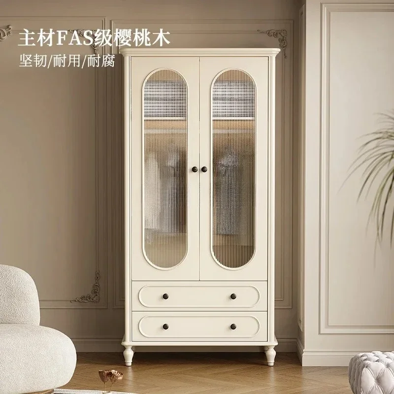 

QQFrench Cream Style White Solid Wood Wardrobe Simple Storage Locker
