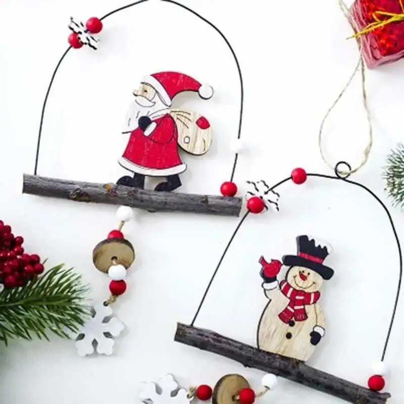Christmas Series Style Metal Wood Lantern Shape Hanging Decor Christmas Tree Standing Santa Claus Door Pendant Party Supplies