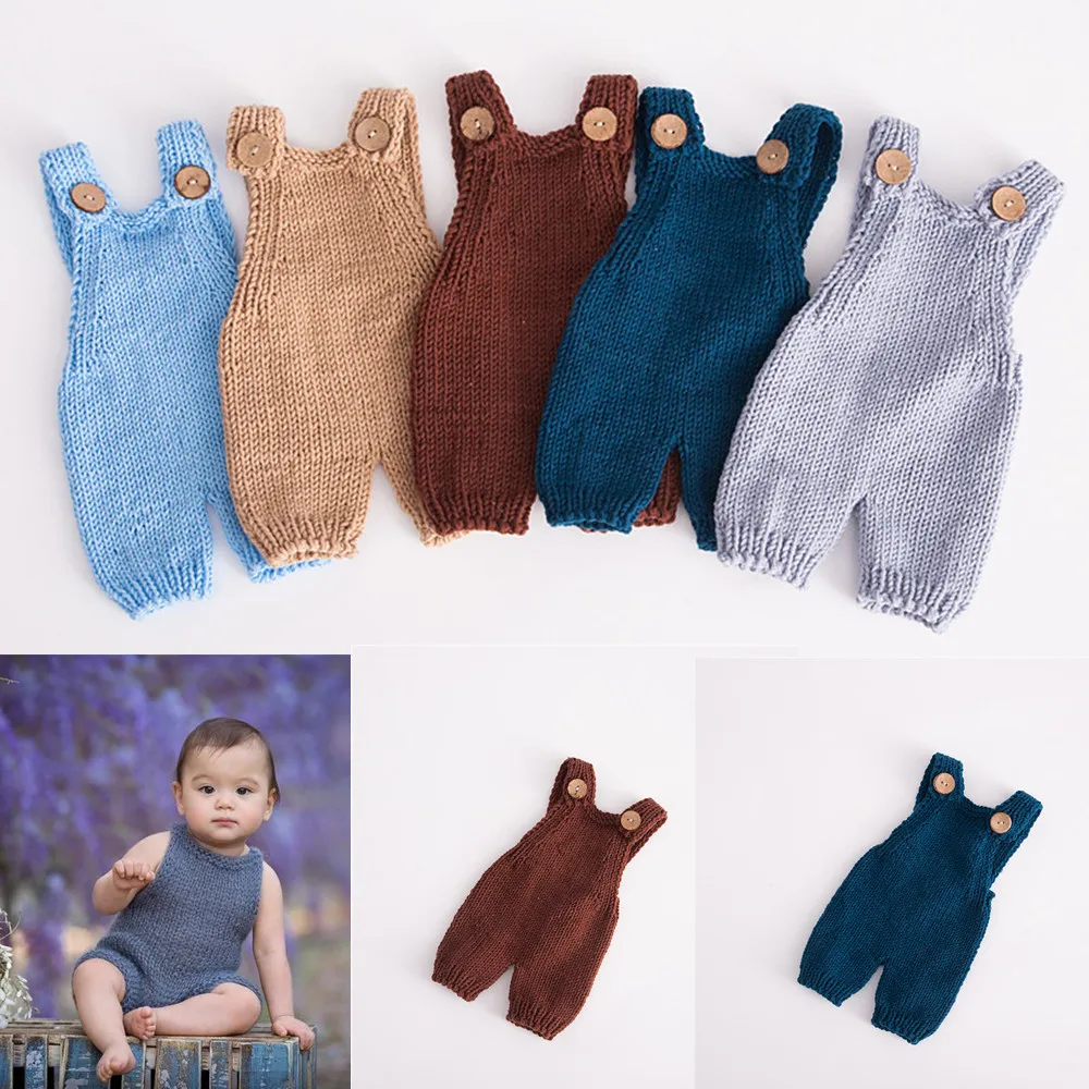 Newborn Photography Clothing Baby Photo Hand-knitted Wool Overalls Romper Newborn Photography Outfit Baby Costume