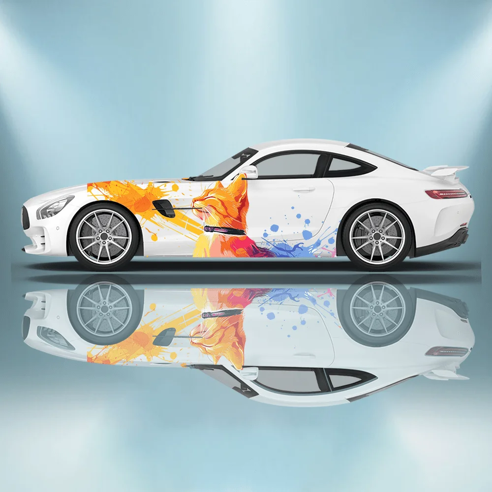 

Фэнтезийная цветная наклейка с изображением кота, автомобильная наклейка, цветочное украшение на все тело, покрытие царапин, защищает автомобильную наклейку