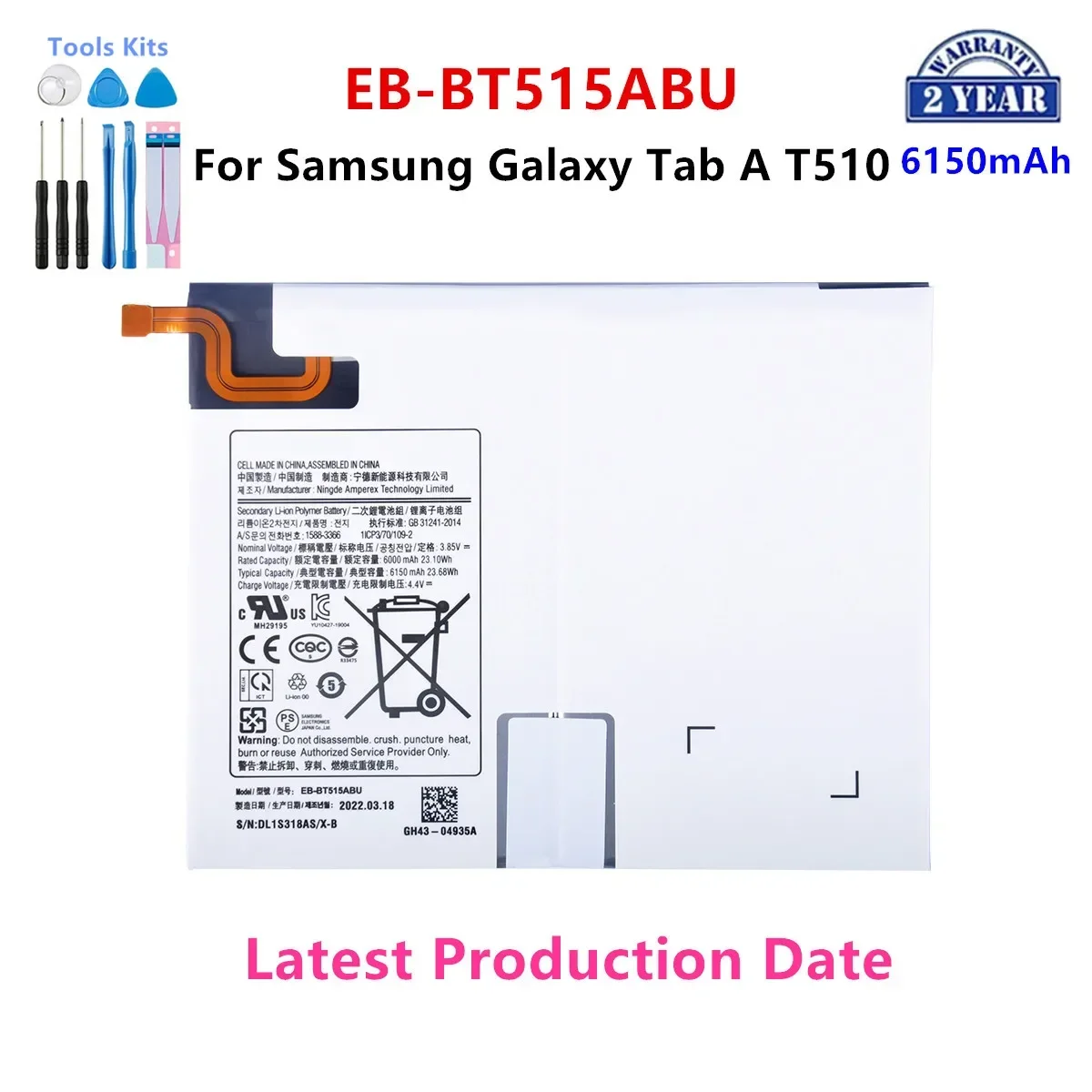 

Brand New EB-BT515ABU 6150mAh Replacement Battery For Samsung Galaxy Tab A T510 Tablet batteria+Tools