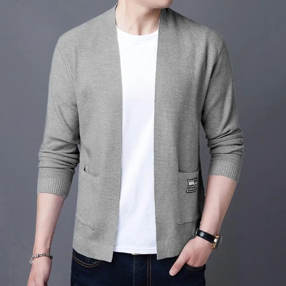 Cárdigan tejido de Color sólido para primavera y otoño para hombre, abrigo deportivo informal con cuello levantado, cárdigan frontal abierto cálido para otoño e invierno