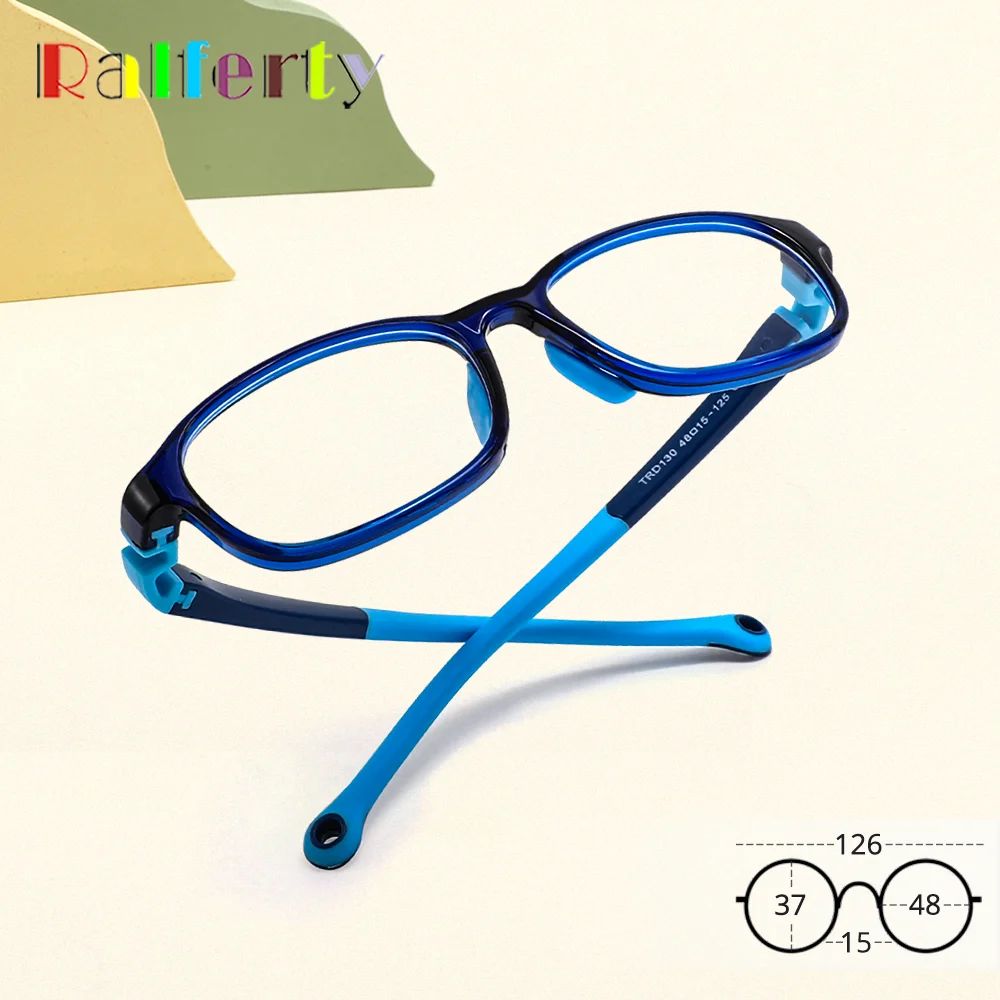 Ralferty 2025 New Bendable Eyeglass Frames For kids Boys Transparent Anti Blue Square Glasses Child Anti-slip TR90 Screwless 48