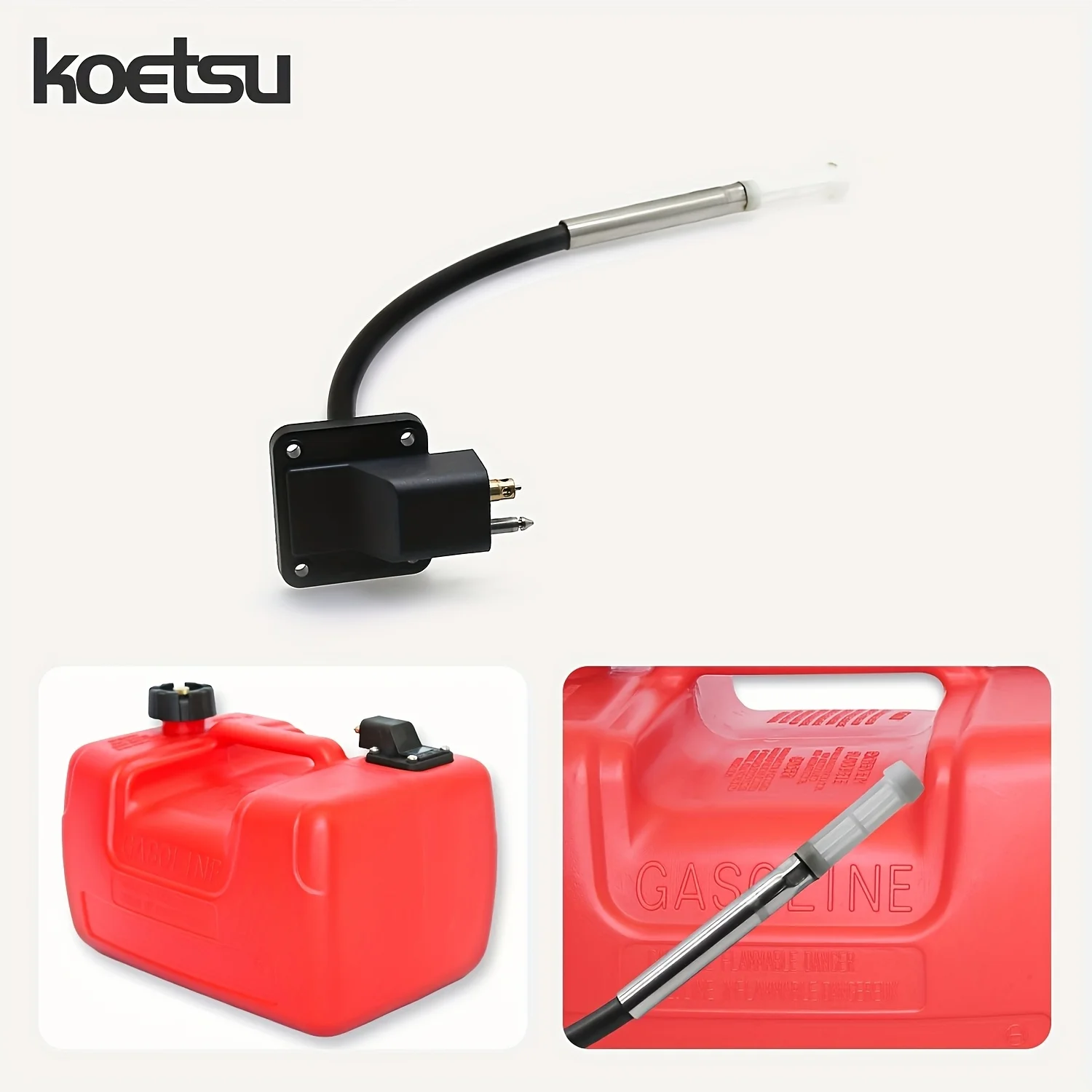 

KOETSU marine fuel tank connectors, available in plastic and metal, suitable for 12L and 24L portable fuel tanks.