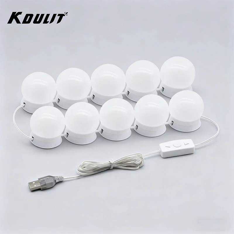 Vanity Light Bulbs 10LED Dimmable Mirror Lamp, USB Powered Hollywood Dressing Table Lighting for Makeup Application in Bathroom