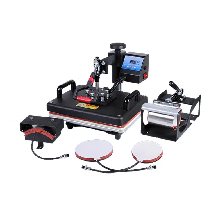 Custom t shirt heat transfer printer 5 in 1 combo sublimation heat press machine for hat/mug/plate/ bottle/ t-shirts printing