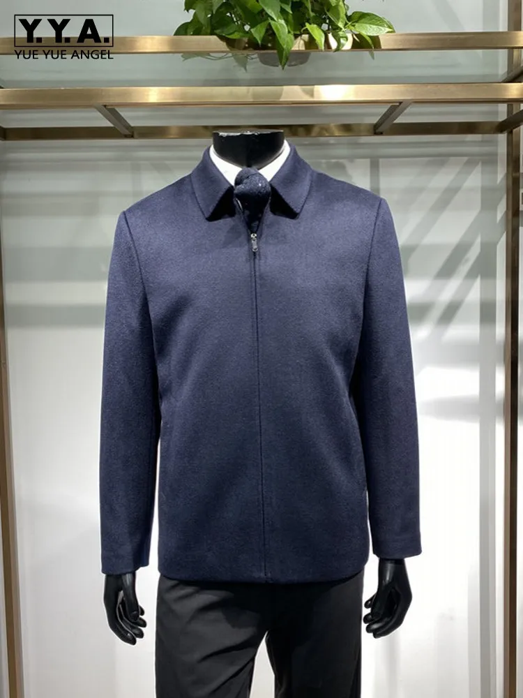 Winter Business Men Work Wool Blends Coat Slim Fit Zipper Woolen Jacket Warm Down Lining Overcoat Vintage Designer Thick Jacket