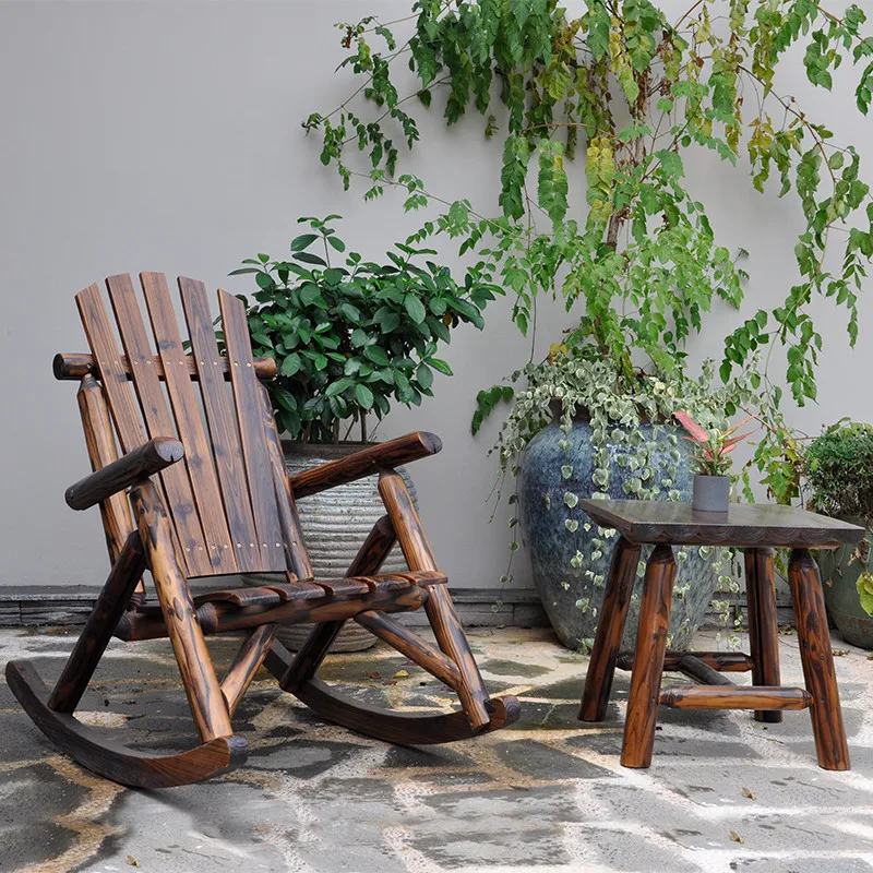 Balcony tables and Solid wood rocking Outdoor leisure back Happy chair Indoor and outdoor courtyard anticorrosion