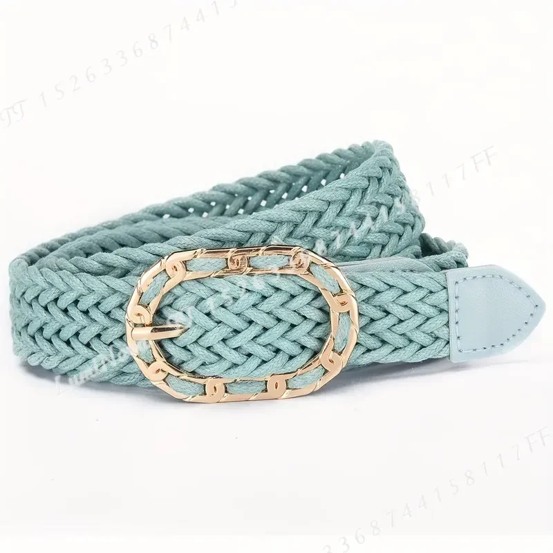 1pc PP Grass Elastic Waist Belt Fashion Bohemian Style Round Buckle Women Waist Cincher All Match Skirt Accessory