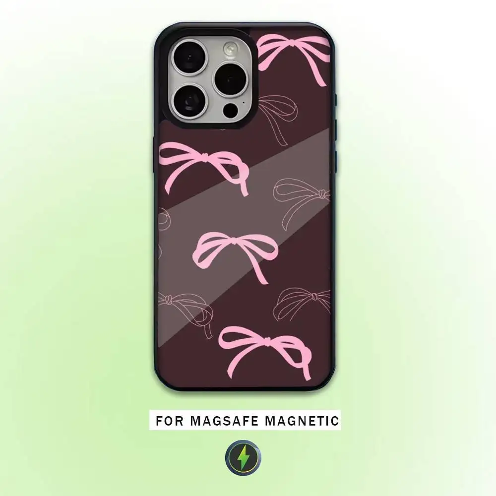 Capa de telefone com estampa de laço fofo para iPhone17,16,15,14,13,12,11 Plus, Pro Max Magsafe magnético de carregamento sem fio