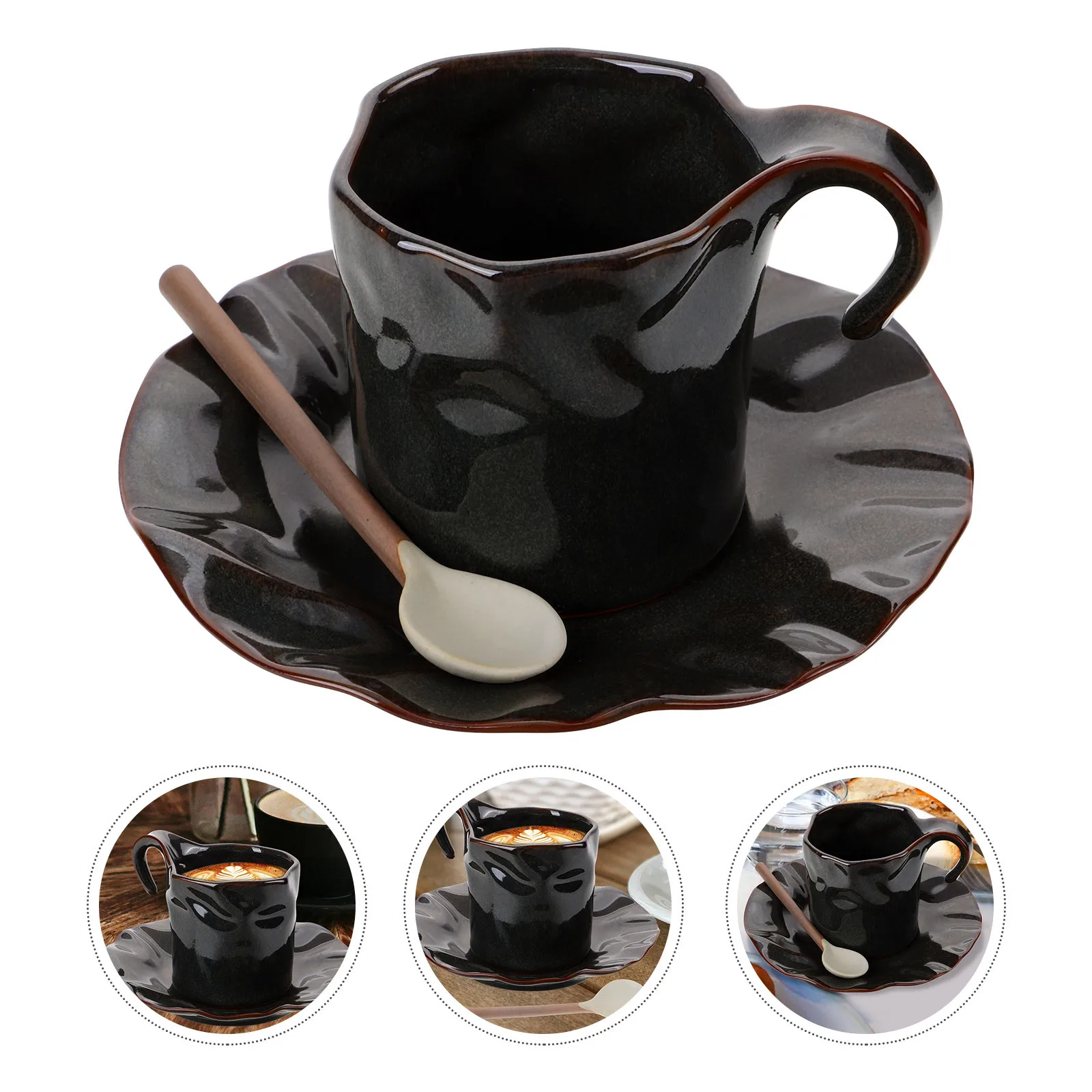 

Ceramic Cup Saucer Set Exquisite Design Handle Coffee Mug Indoor Home Cafe Restaurant Use Multi-Function Decorative Milk Cup