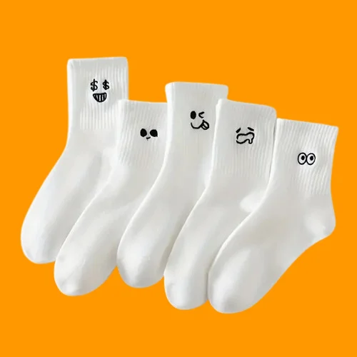 5/10 Pairs Cartoon Kawaii Medium Length Socks for Women's Japanese Harajuku Style White Autumn and Winter Versatile Girls' Socks