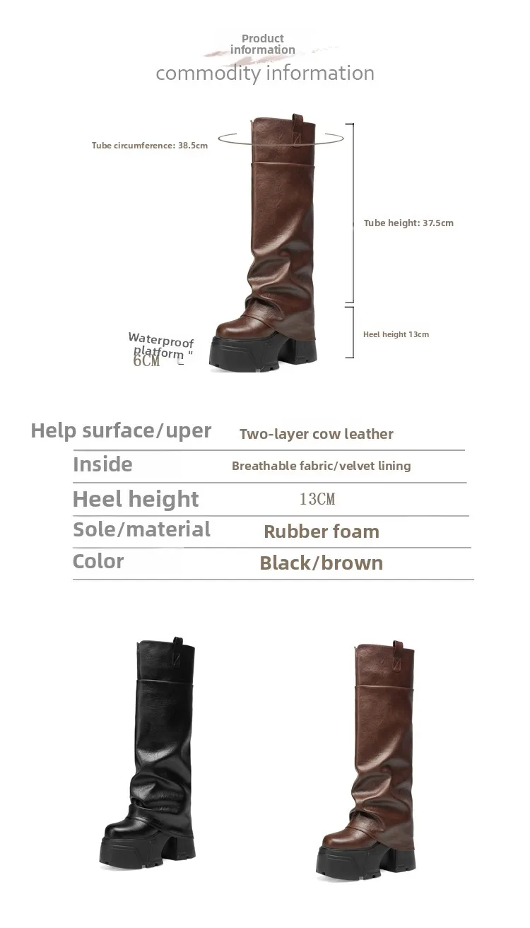 Genuine Leather Thick Heel Women Knight Long Boots Fashion Slip on Knee High Booties Autumn Winter Shoes Zapatos De Mujer