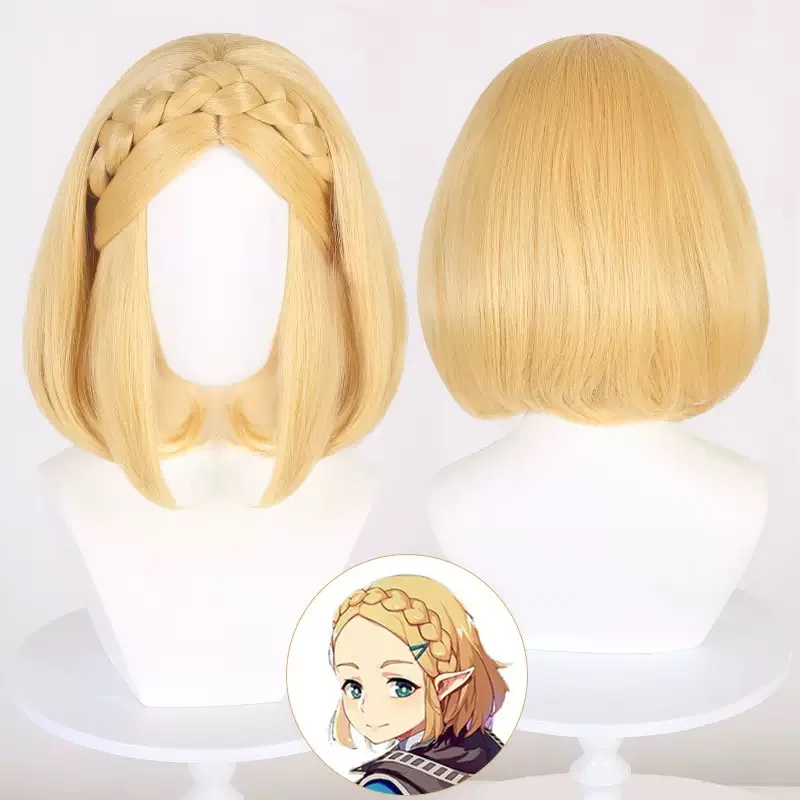 

Anime Zelda Cosplay Princess Cosplay Wig 35cm/72cm Golden Yellow Pre Braid Women Wigs Heat Resistant Synthetic Hair + Wig Cap