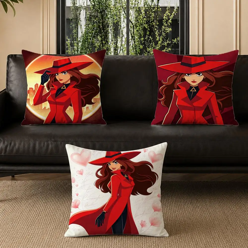 Cartoon C-Carmen S-Sandiego Cushion Cover Washable Soft Thick Cushion Cover Decorative Pillowcase for Sofa Living Room Home