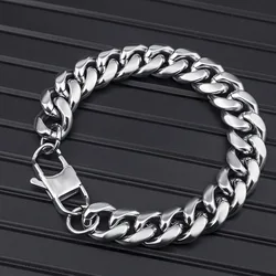YQ 316L Stainless Steel Cuban Link Bracelet Thick Heavy Hand Chain For Men Jewelry Punk Rock Style Accessories 8/10/12/14MM